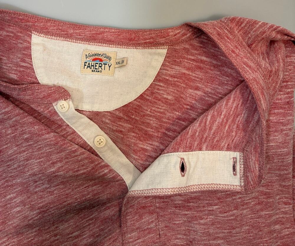 Faherty Brand Henley Shirt Men XXL Red Slub Long Sleeve 3-Button